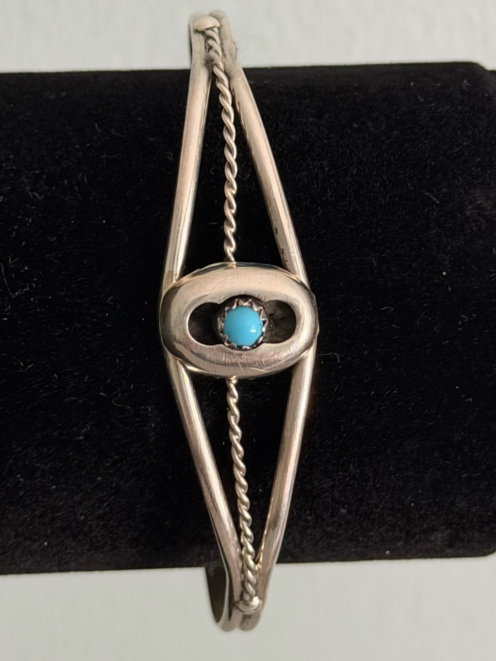 Navajo Sterling Silver Turquoise Center Cuff Bracelet Fits 7” Wrist